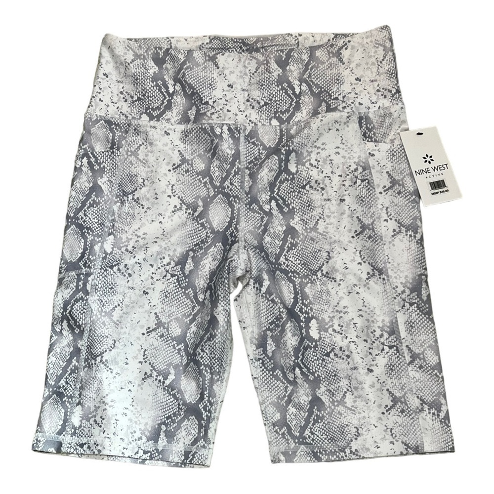 Nine West High-Waist Yoga/Biker Tights Activewear 9.5” Shorts Snake Print Large